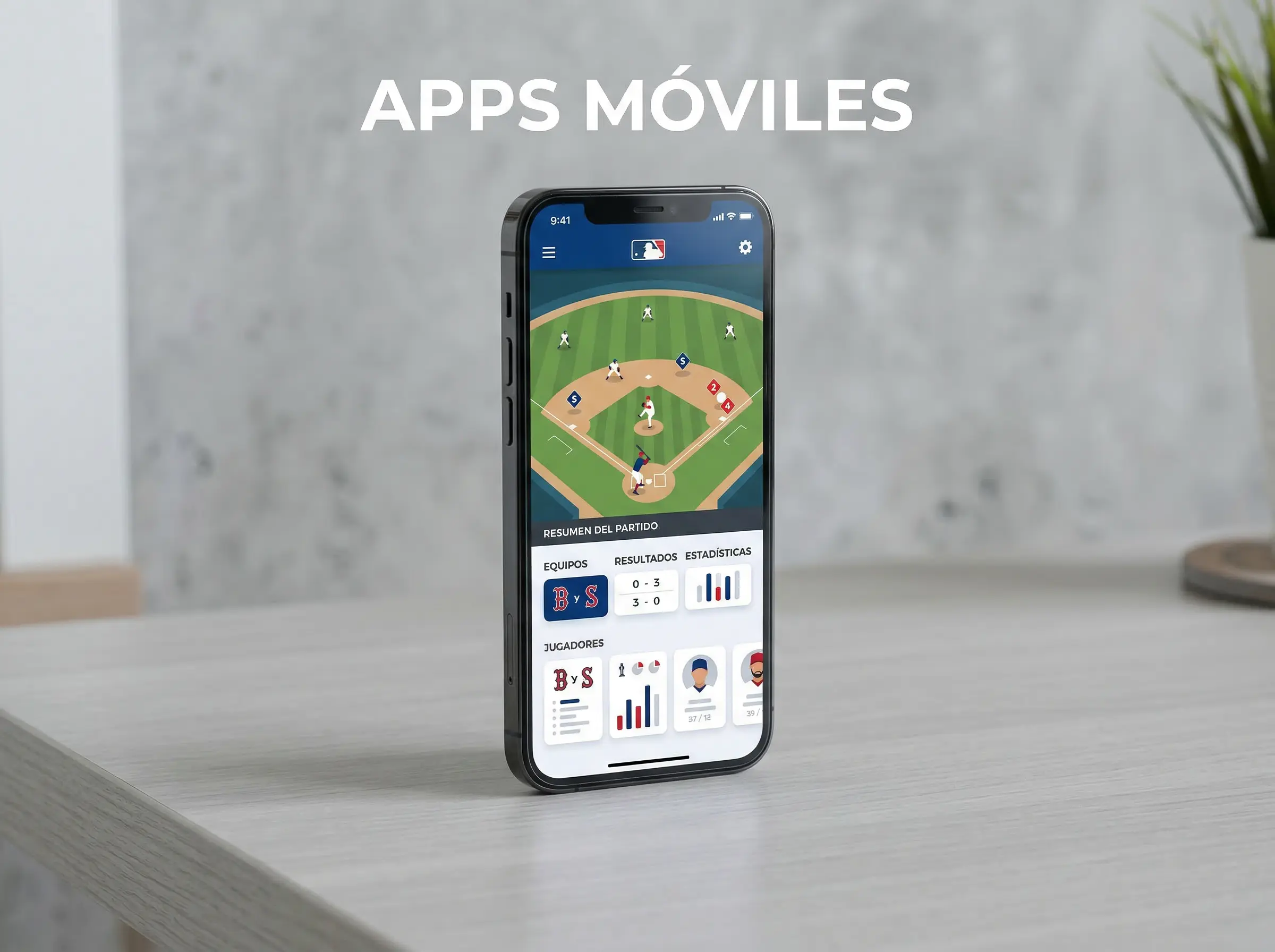 Smartphone con aplicación de deportes mostrando un partido de béisbol MLB