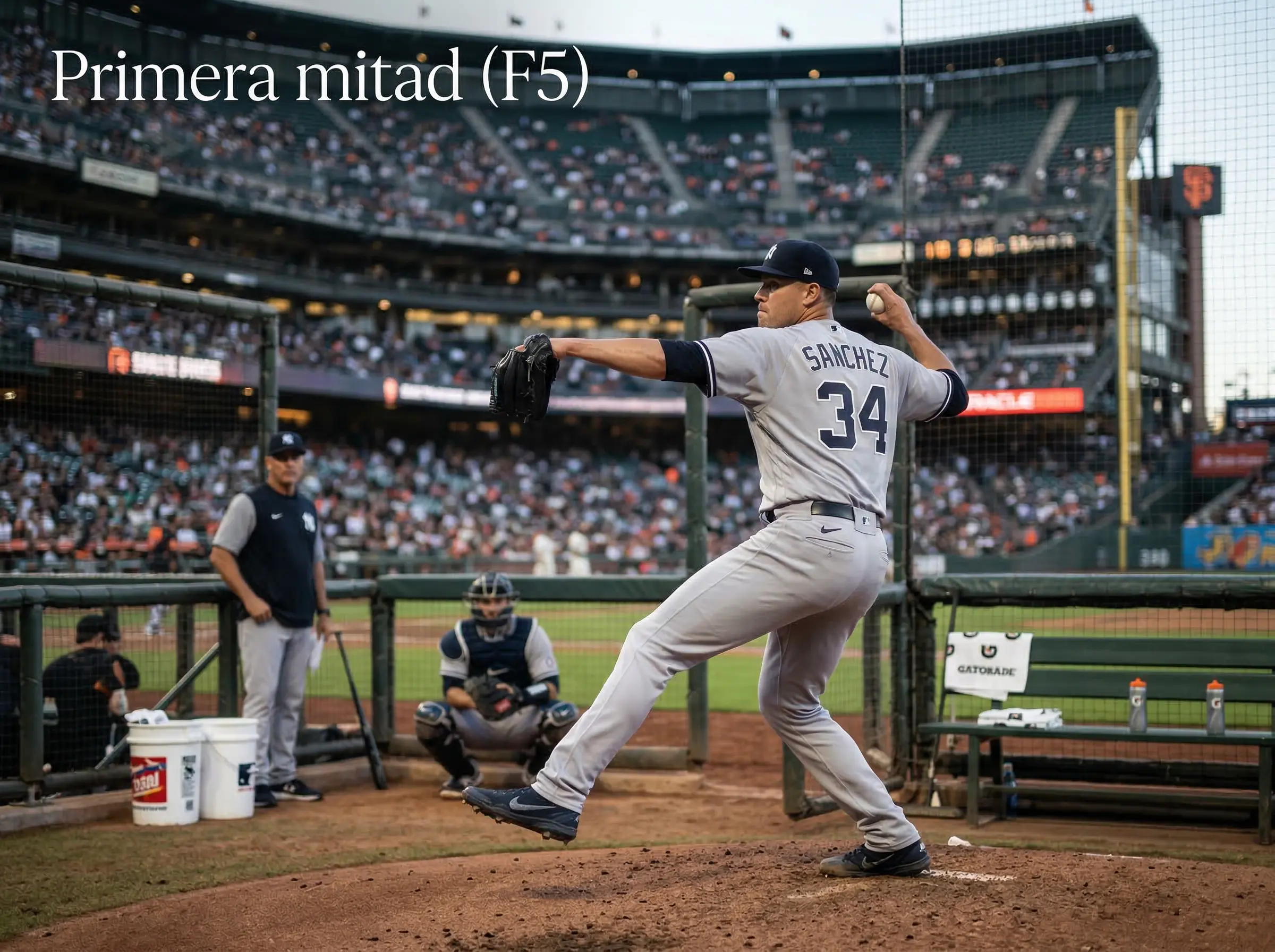 Pitcher abridor de béisbol calentando antes del inicio del partido
