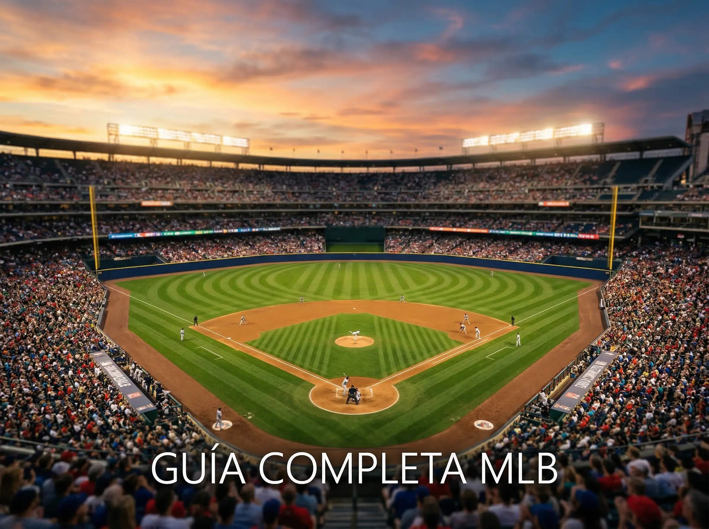 Estadio de beisbol MLB iluminado durante partido nocturno con aficionados