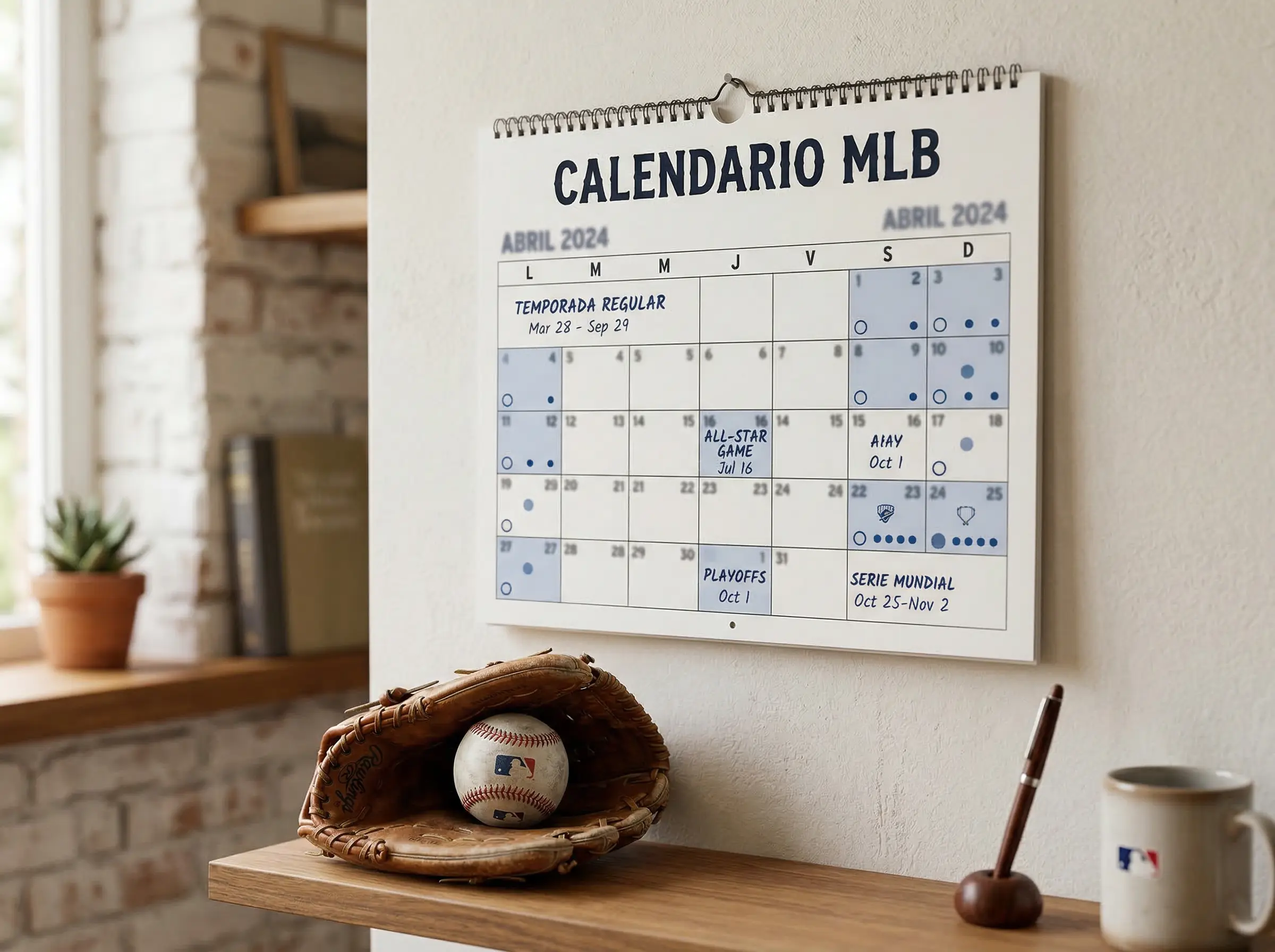 Calendario deportivo con fechas marcadas de la temporada de béisbol MLB
